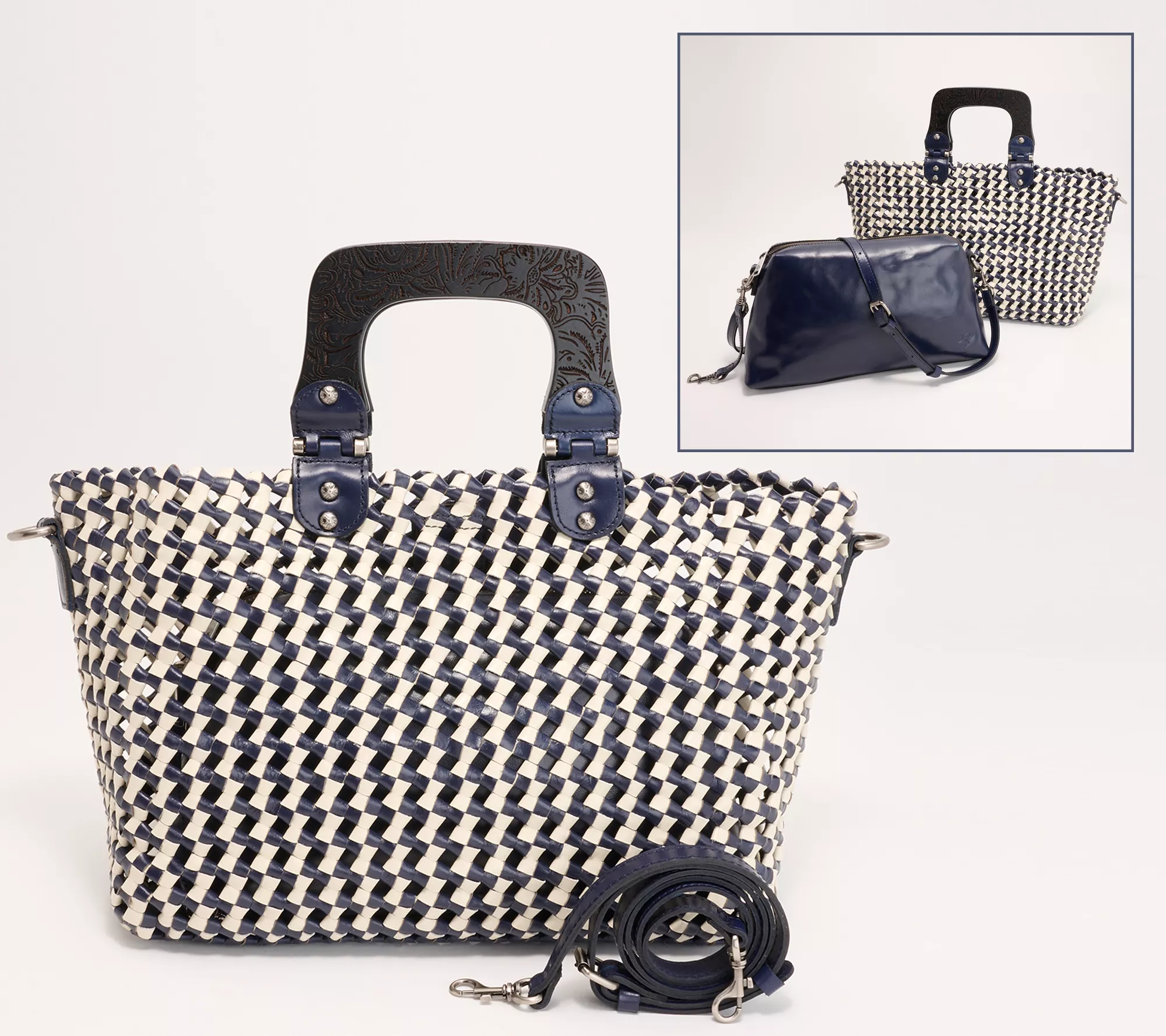 Patricia Nash Lorina Woven Leather Tote with Wooden Handle