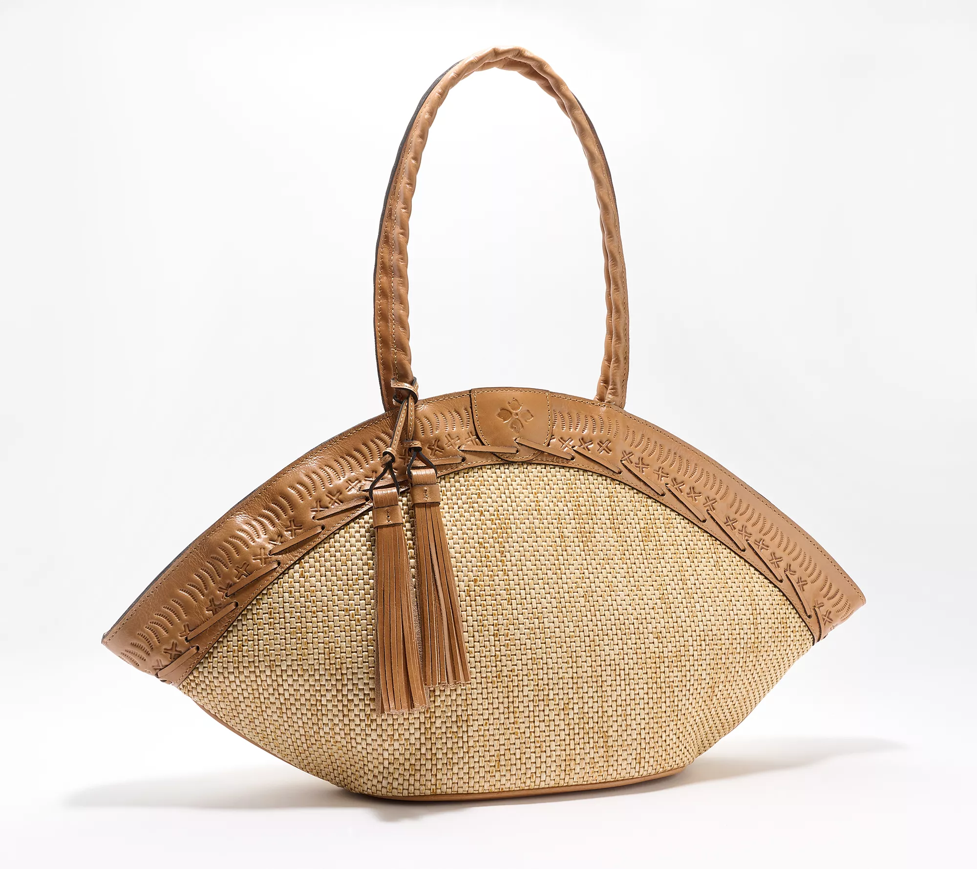 Patricia Nash Trope Raffia Dome Tote with Leather Trim & Tassel