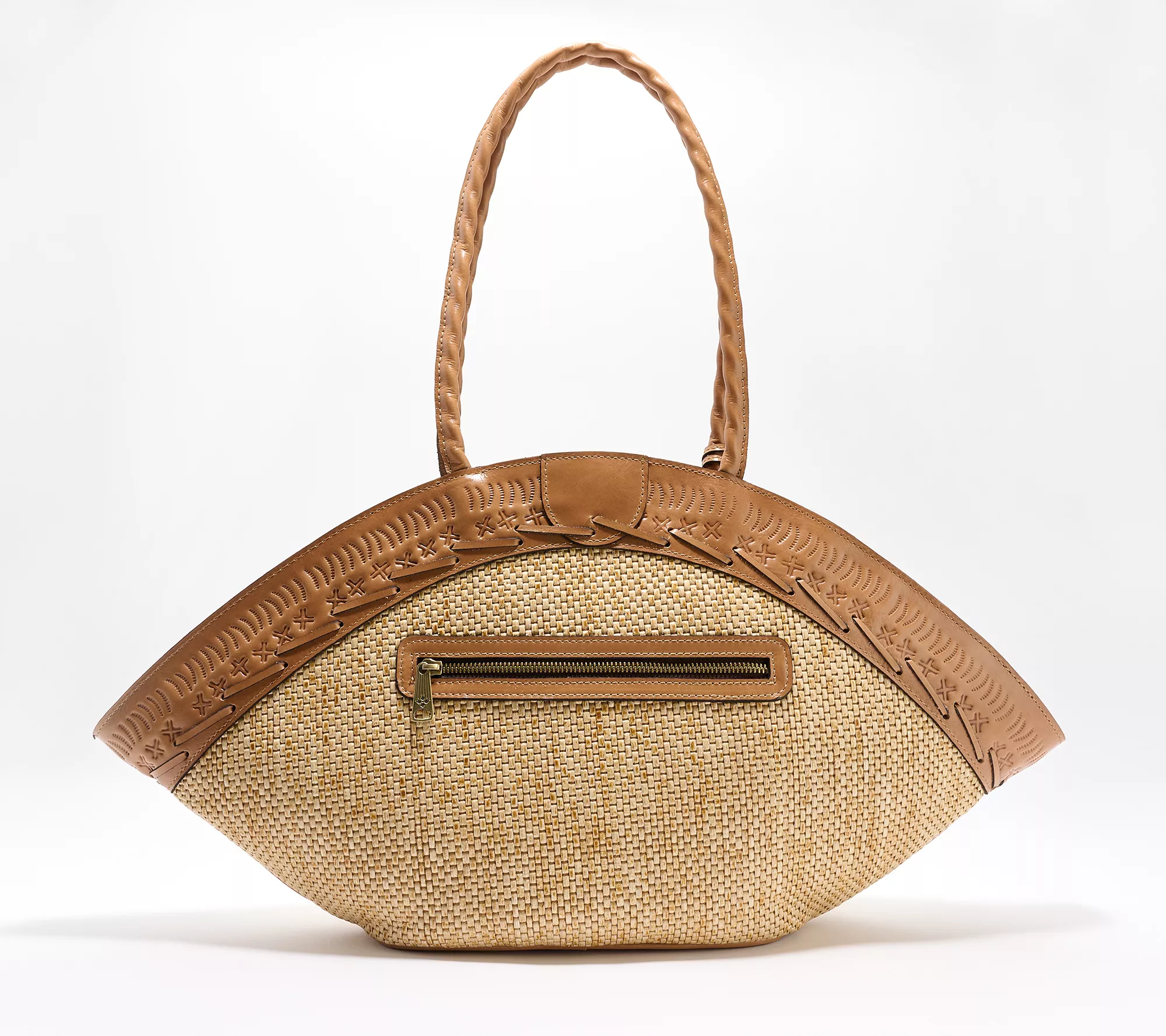 Patricia Nash Trope Raffia Dome Tote with Leather Trim & Tassel