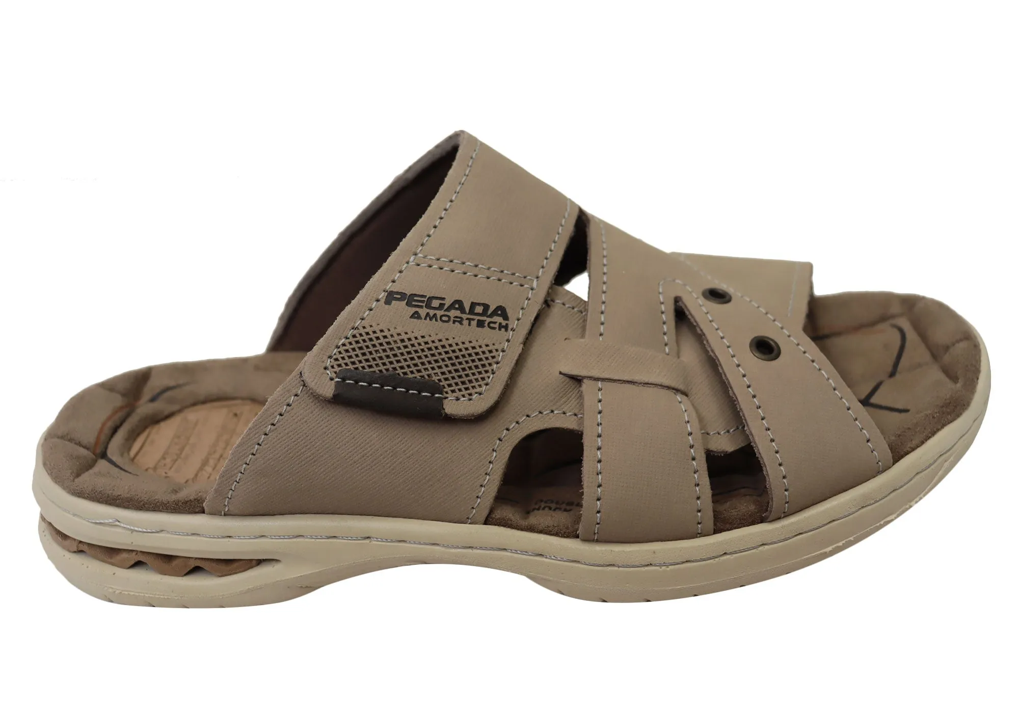 Pegada Islander Mens Comfortable Leather Slides Sandals Made In Brazil