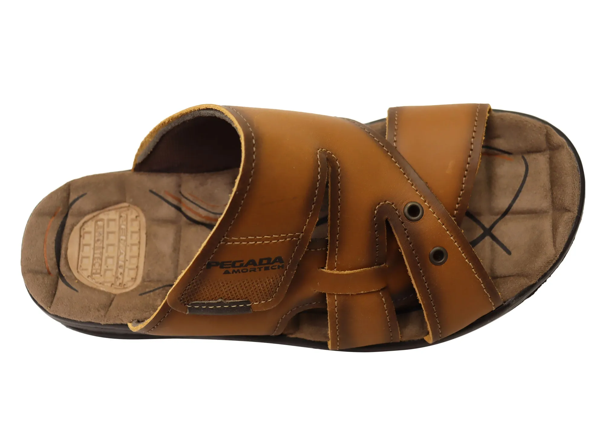 Pegada Islander Mens Comfortable Leather Slides Sandals Made In Brazil