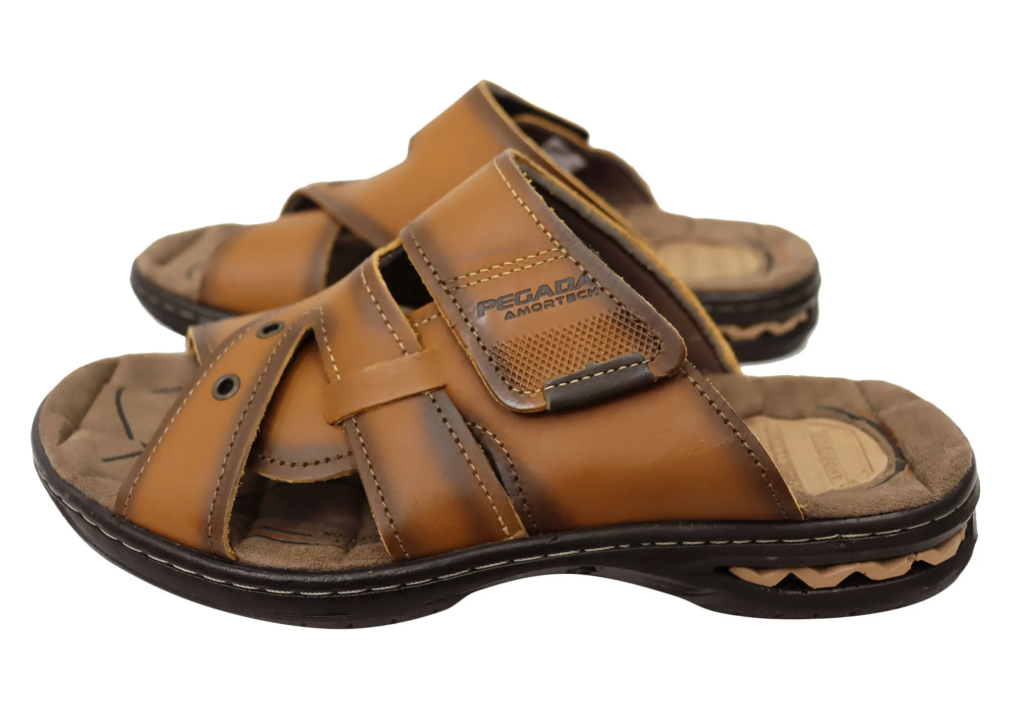 Pegada Islander Mens Comfortable Leather Slides Sandals Made In Brazil