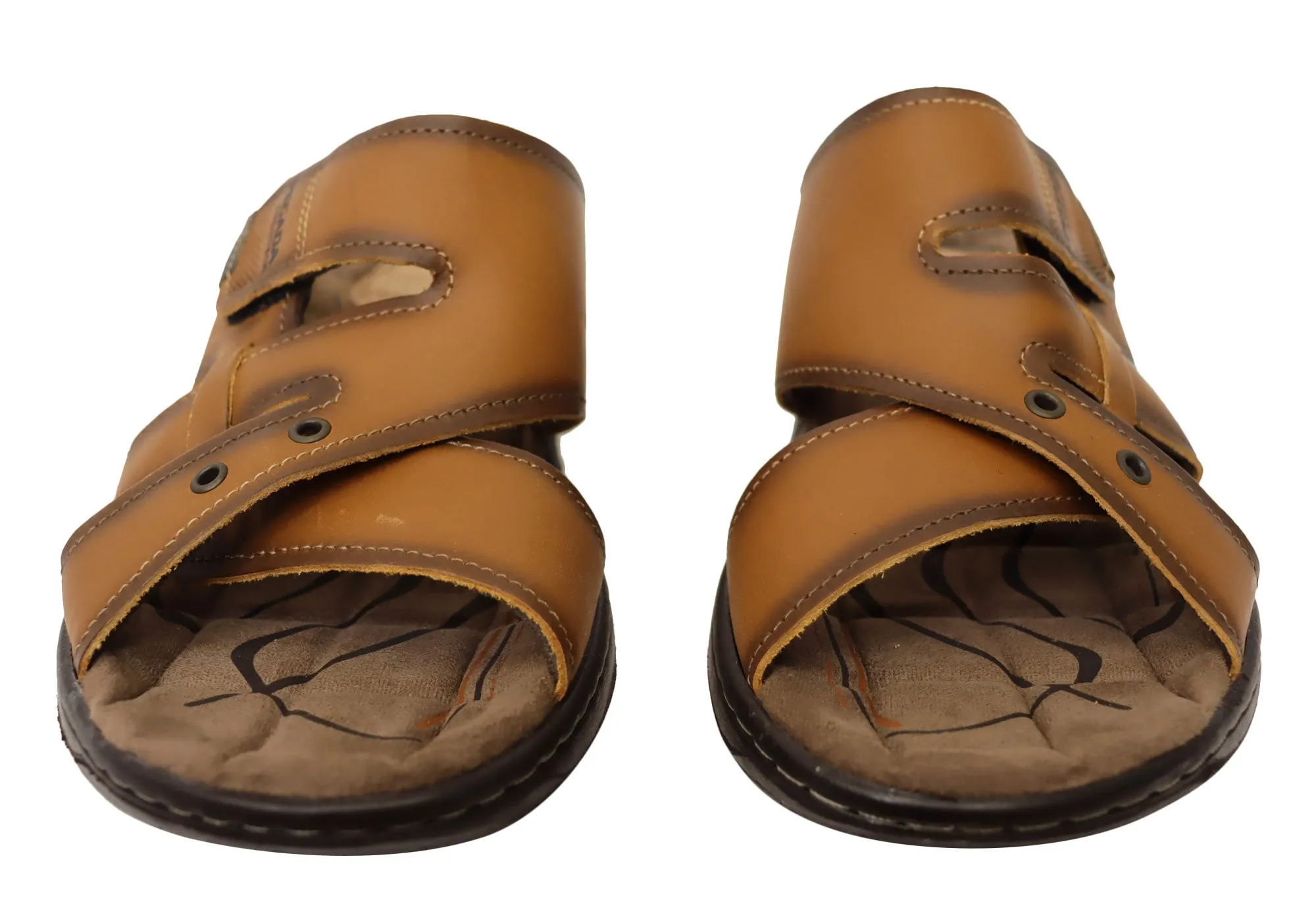 Pegada Islander Mens Comfortable Leather Slides Sandals Made In Brazil