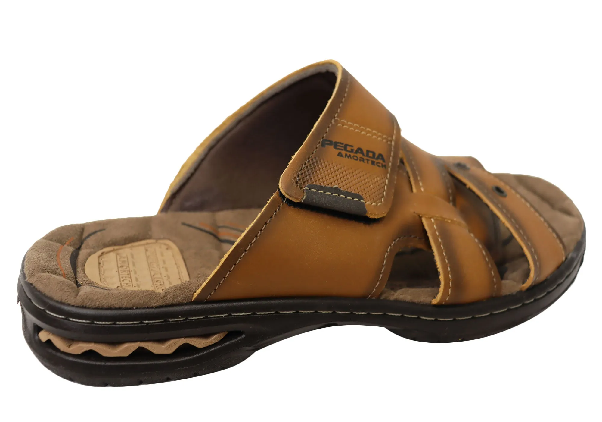 Pegada Islander Mens Comfortable Leather Slides Sandals Made In Brazil