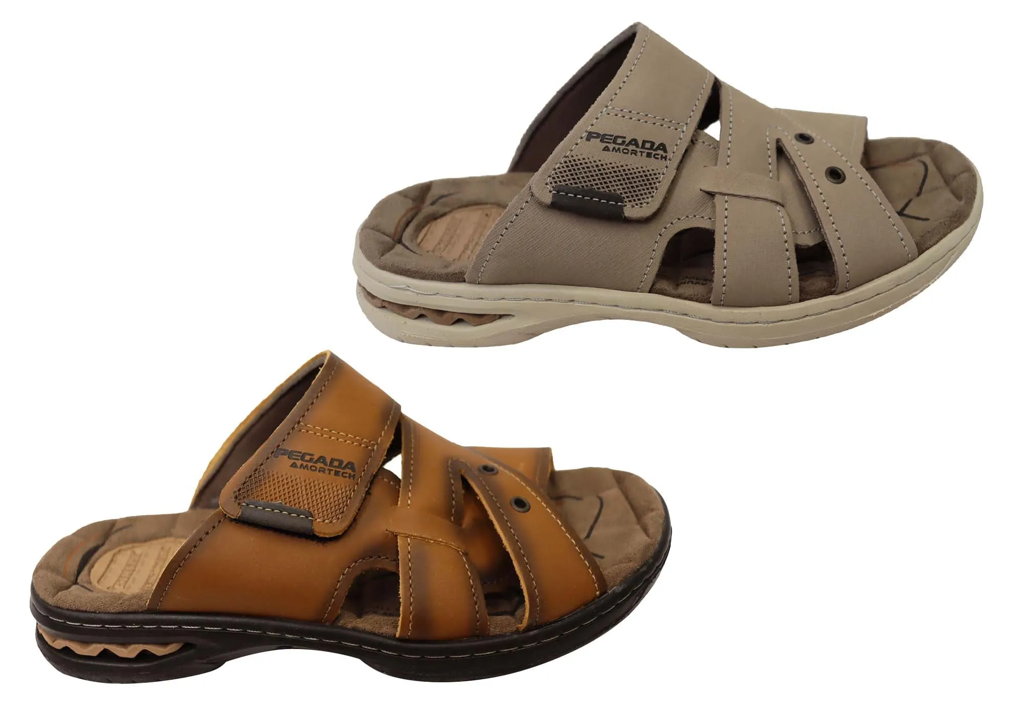 Pegada Islander Mens Comfortable Leather Slides Sandals Made In Brazil