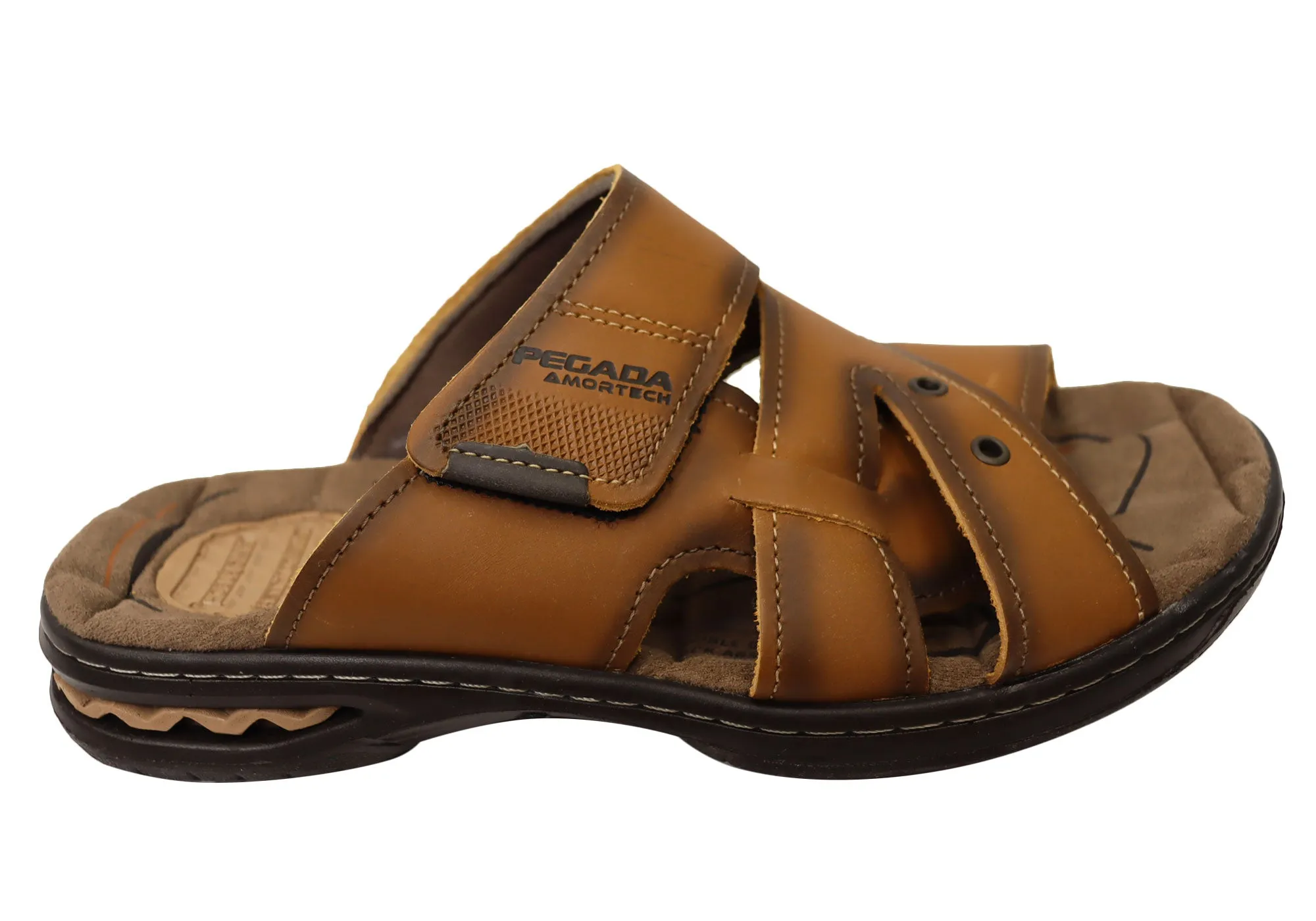 Pegada Islander Mens Comfortable Leather Slides Sandals Made In Brazil