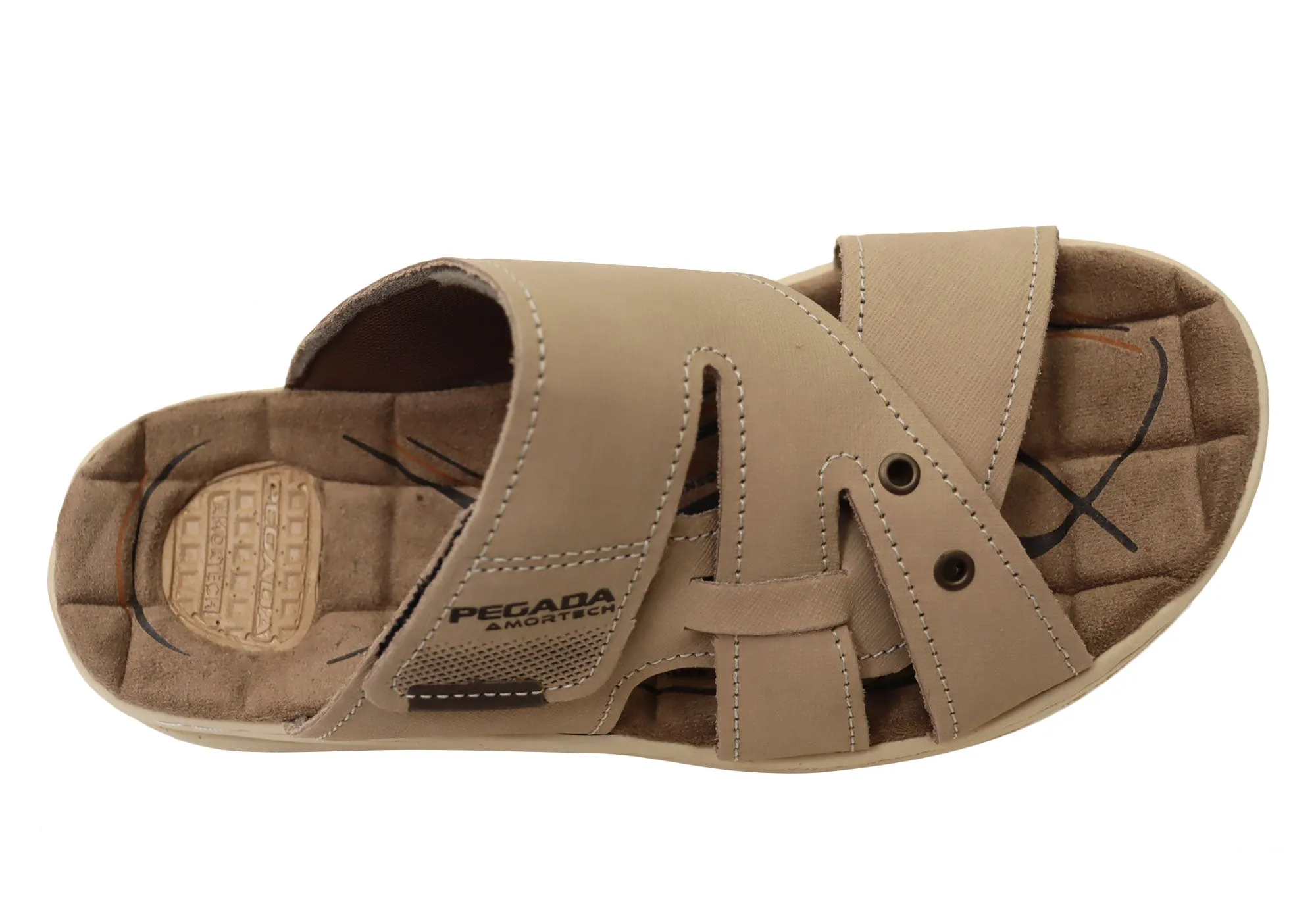 Pegada Islander Mens Comfortable Leather Slides Sandals Made In Brazil