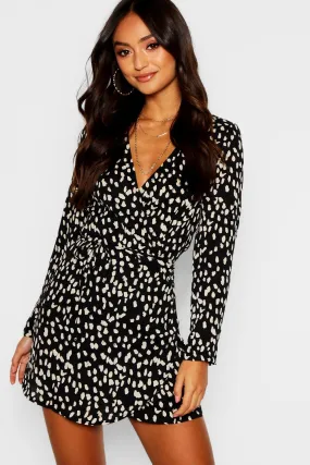 Petite Dalmatian Print Wrap Shift Dress