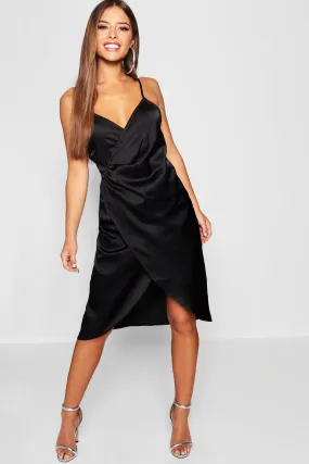 Petite Satin Wrap Midi Dress