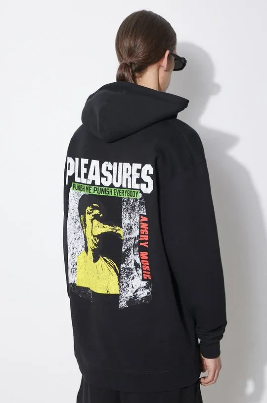 PLEASURES sweatshirt Punish Hoodie men's black color hooded with a print P24SP054.BLACK