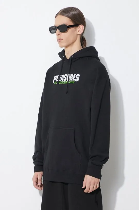 PLEASURES sweatshirt Punish Hoodie men's black color hooded with a print P24SP054.BLACK