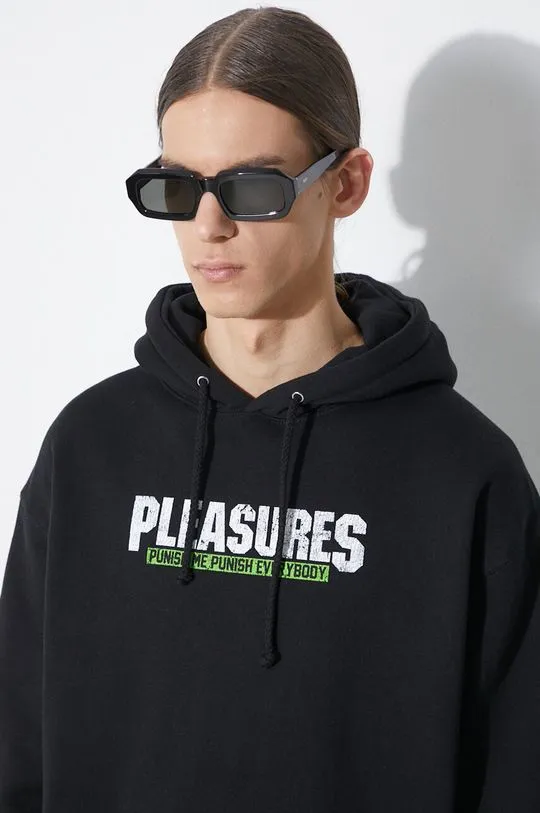 PLEASURES sweatshirt Punish Hoodie men's black color hooded with a print P24SP054.BLACK