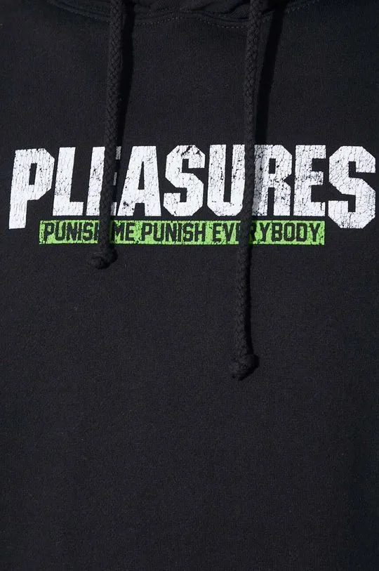 PLEASURES sweatshirt Punish Hoodie men's black color hooded with a print P24SP054.BLACK