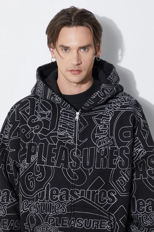 PLEASURES sweatshirt Signal Zip Up Hoodie men's black color hooded P24SP015.BLACK