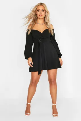 Plus Crepe Off The Shoulder Wrap Skater Dress