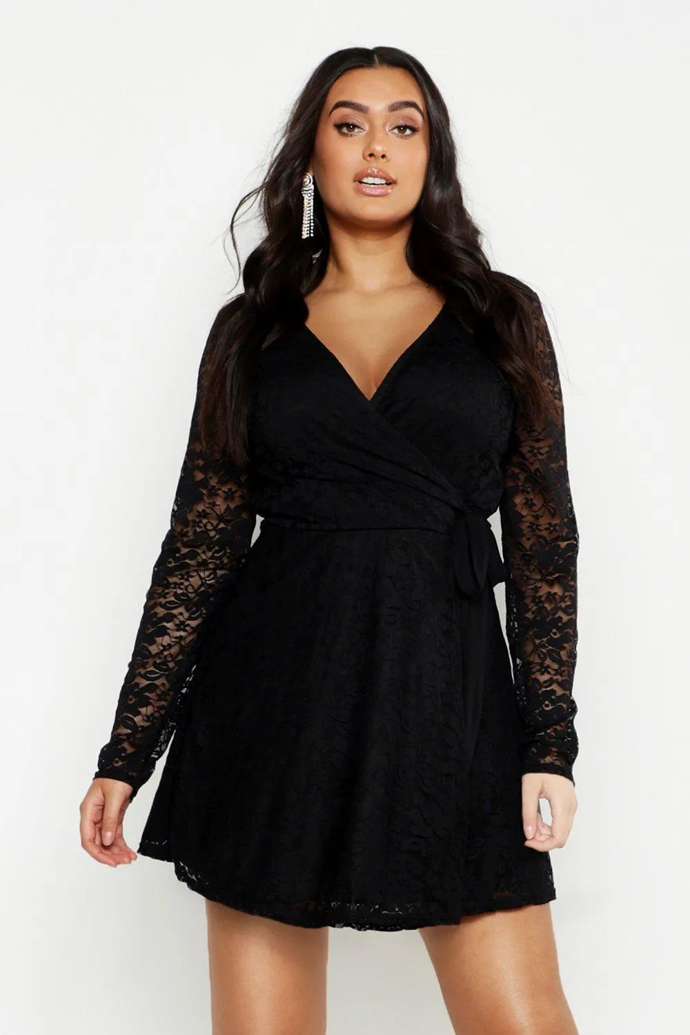 Plus Lace Wrap Tie Side Skater Dress