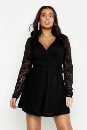 Plus Lace Wrap Tie Side Skater Dress