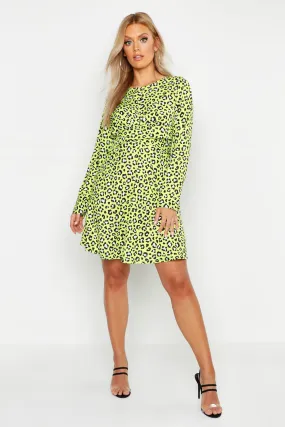 Plus Leopard Neon Wrap Front Skater Dress