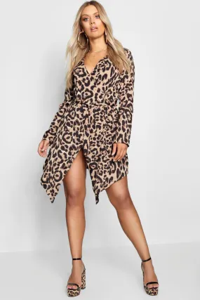 Plus Leopard Print Wrap Button Dress