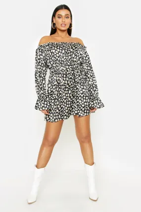 Plus Leopard Satin Ruffle Wrap Dress