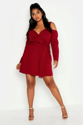 Plus Plunge Ruffle Wrap Long Sleeve Dress