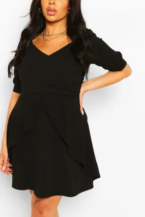 Plus Ruffle Detail Wrap Skater Dress