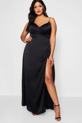 Plus Satin Wrap Maxi Dress