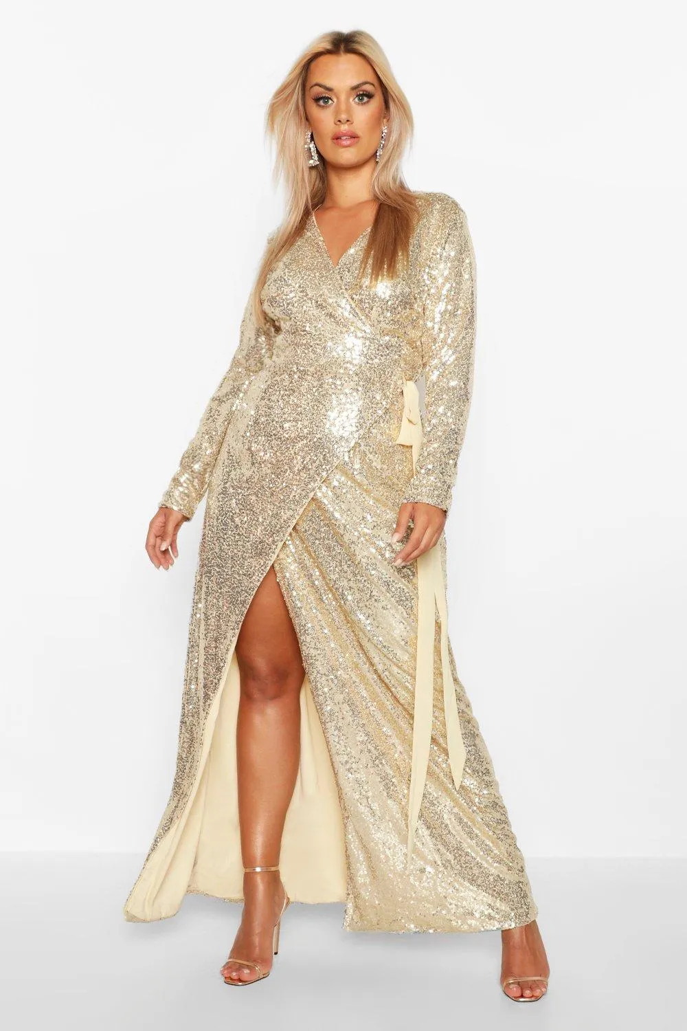 Plus Sequin Wrap Floor Sweeping Maxi Dress