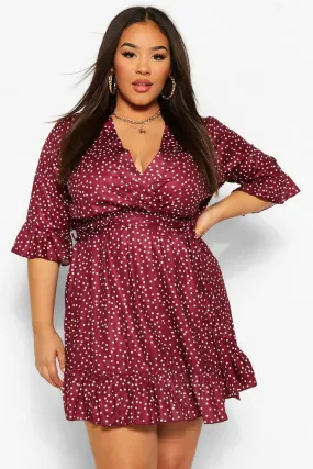 Plus Spotty Wrap Skater Dress