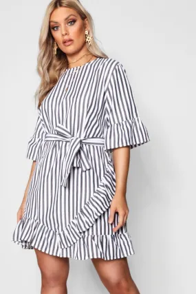 Plus Stripe Ruffle Wrap Dress