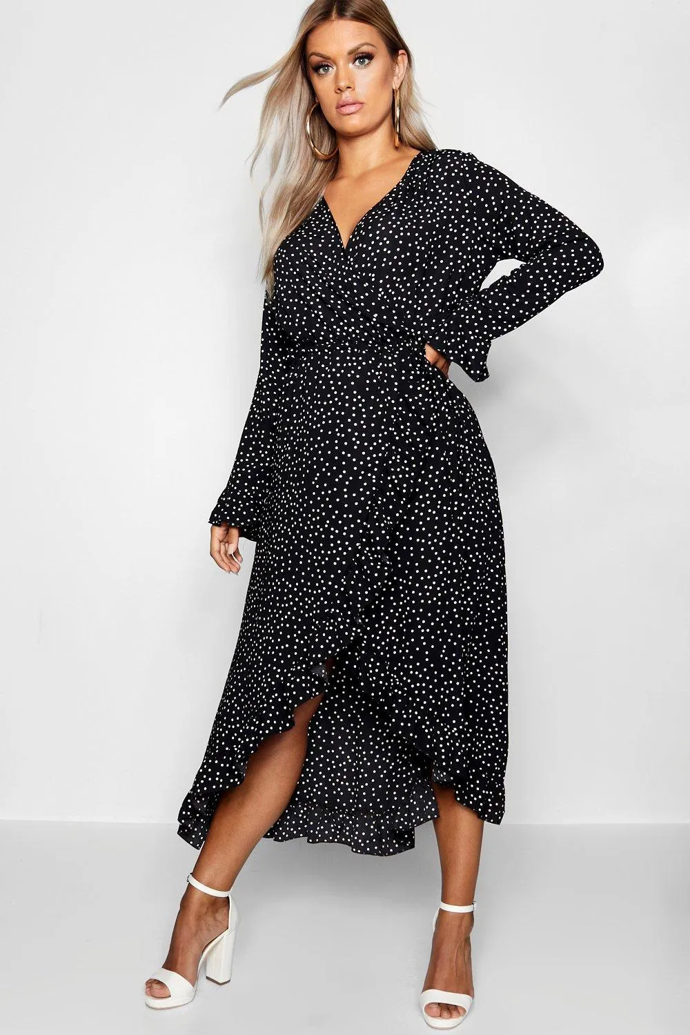 Plus Wrap Spot Midi Dress