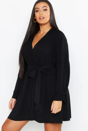 Plus Wrap Tie Waist Skater Dress