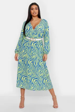 Plus Zebra Print Wrap Midi Dress