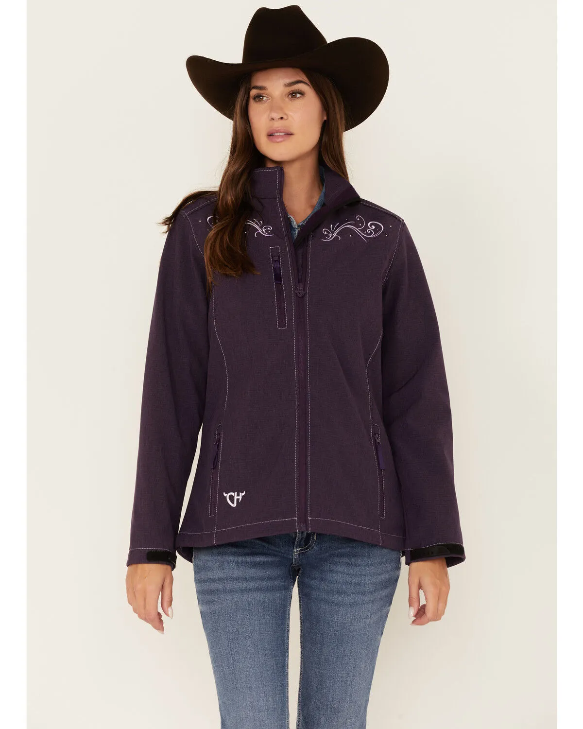 Product Name:  Cowgirl Hardware Women's Filigree Embroidered Emblem Softshell Jacket