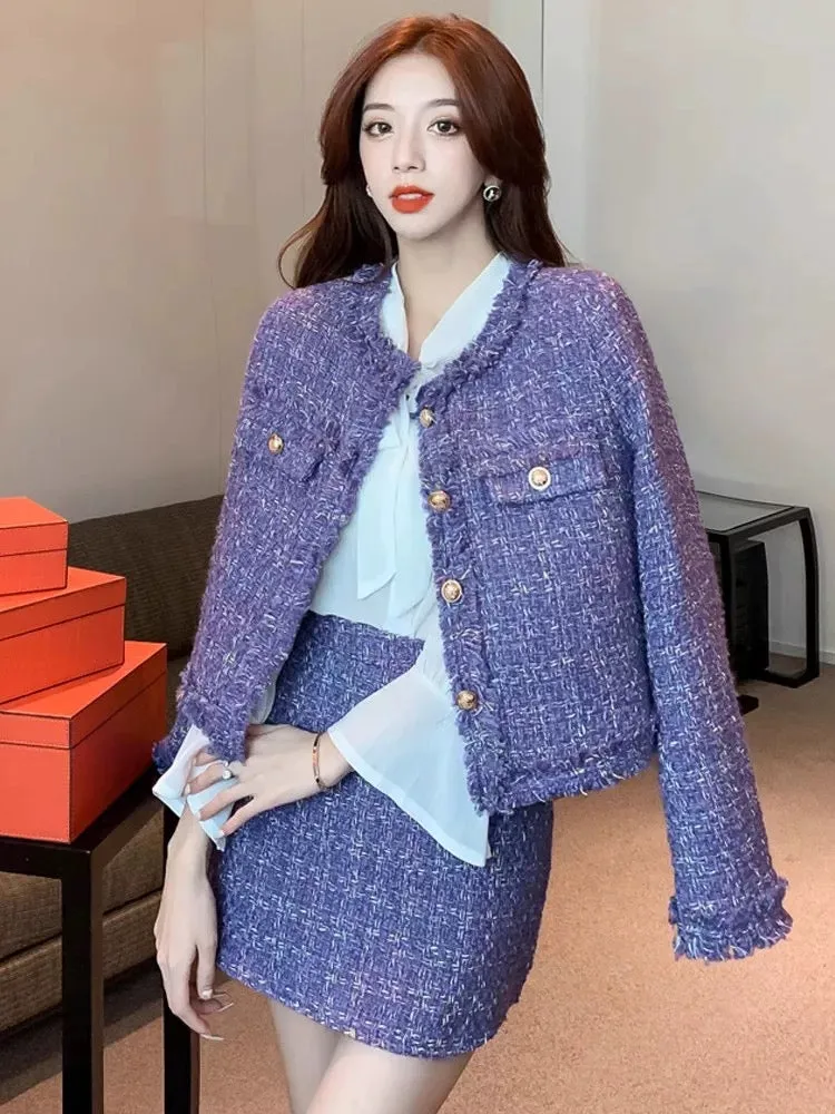 Purple small fragrant jacket 2024 new style elegant lady suit skirt autumn and winter short French style high-end two-piece set