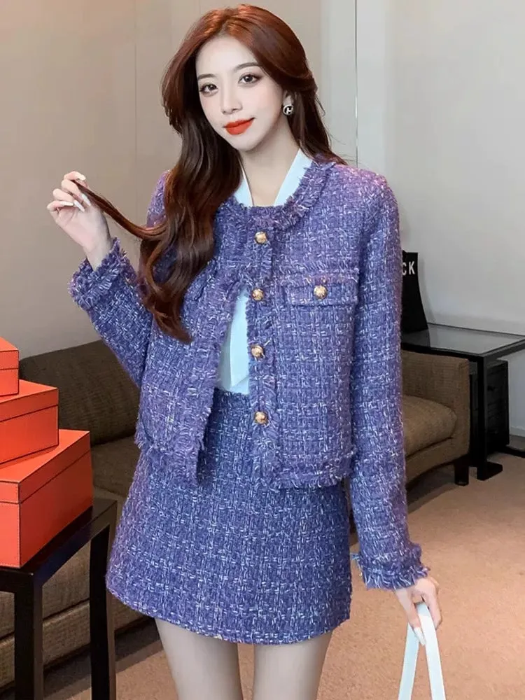 Purple small fragrant jacket 2024 new style elegant lady suit skirt autumn and winter short French style high-end two-piece set