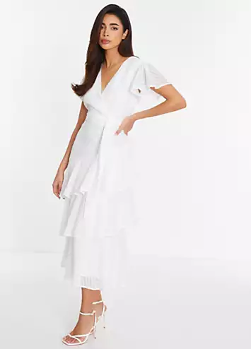 Quiz White Jacquard Chiffon Wrap Midi Dress | Grattan