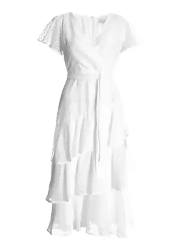 Quiz White Jacquard Chiffon Wrap Midi Dress | Grattan