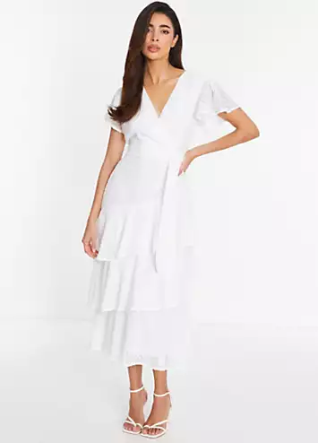 Quiz White Jacquard Chiffon Wrap Midi Dress | Grattan