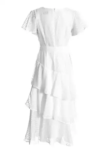 Quiz White Jacquard Chiffon Wrap Midi Dress | Grattan