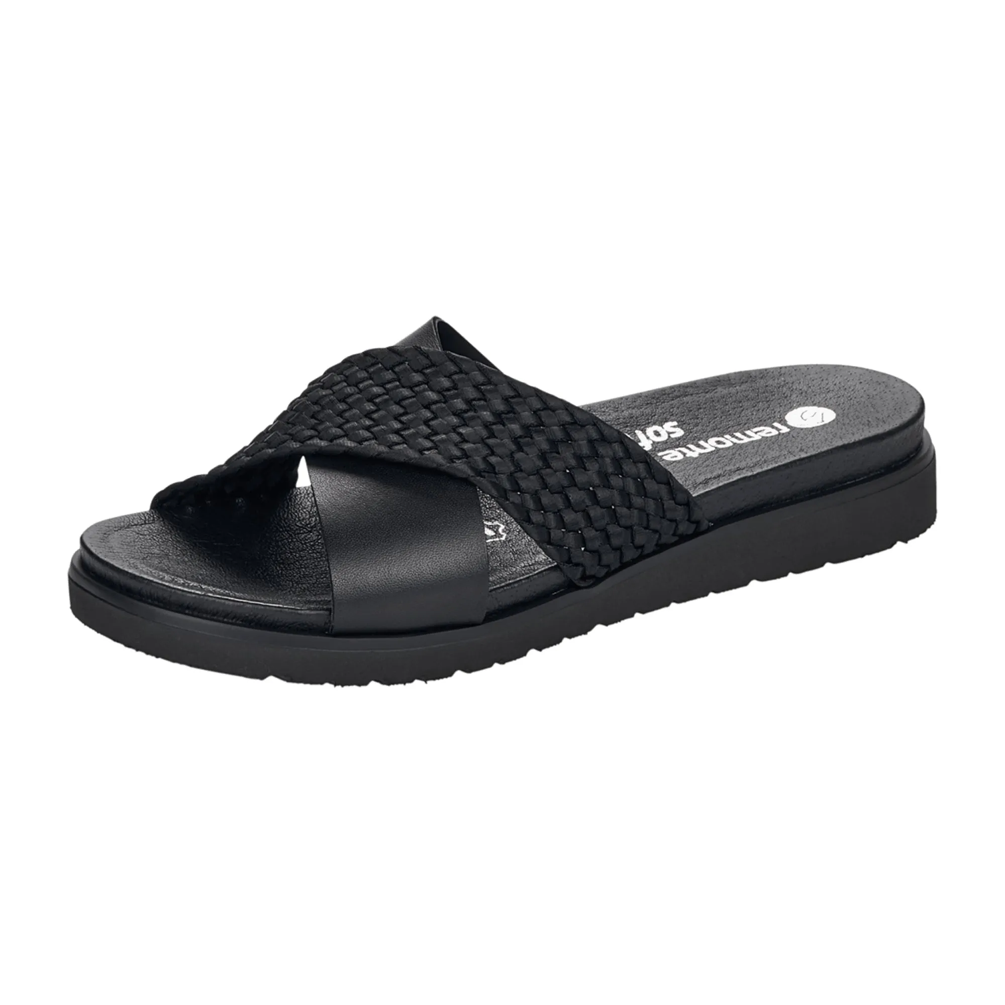 Remonte Comfortable Women's Slip-On Sandals Black Leather Mix Open Toe