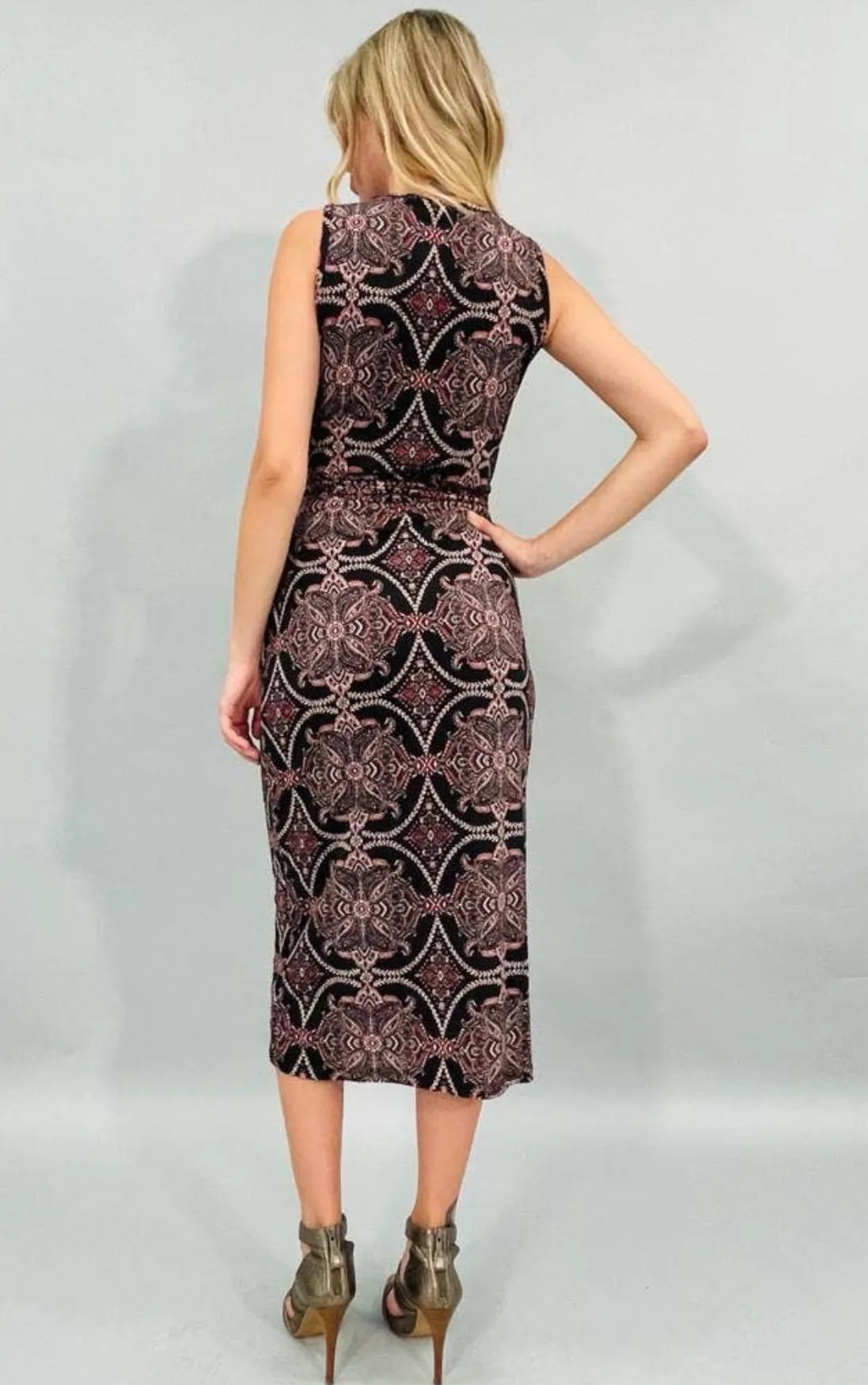 Renee C Sleeveless Paisley V-neck Wrap Dress