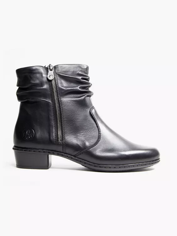 Rieker  Dark Grey Leather Ruched Ankle Boot