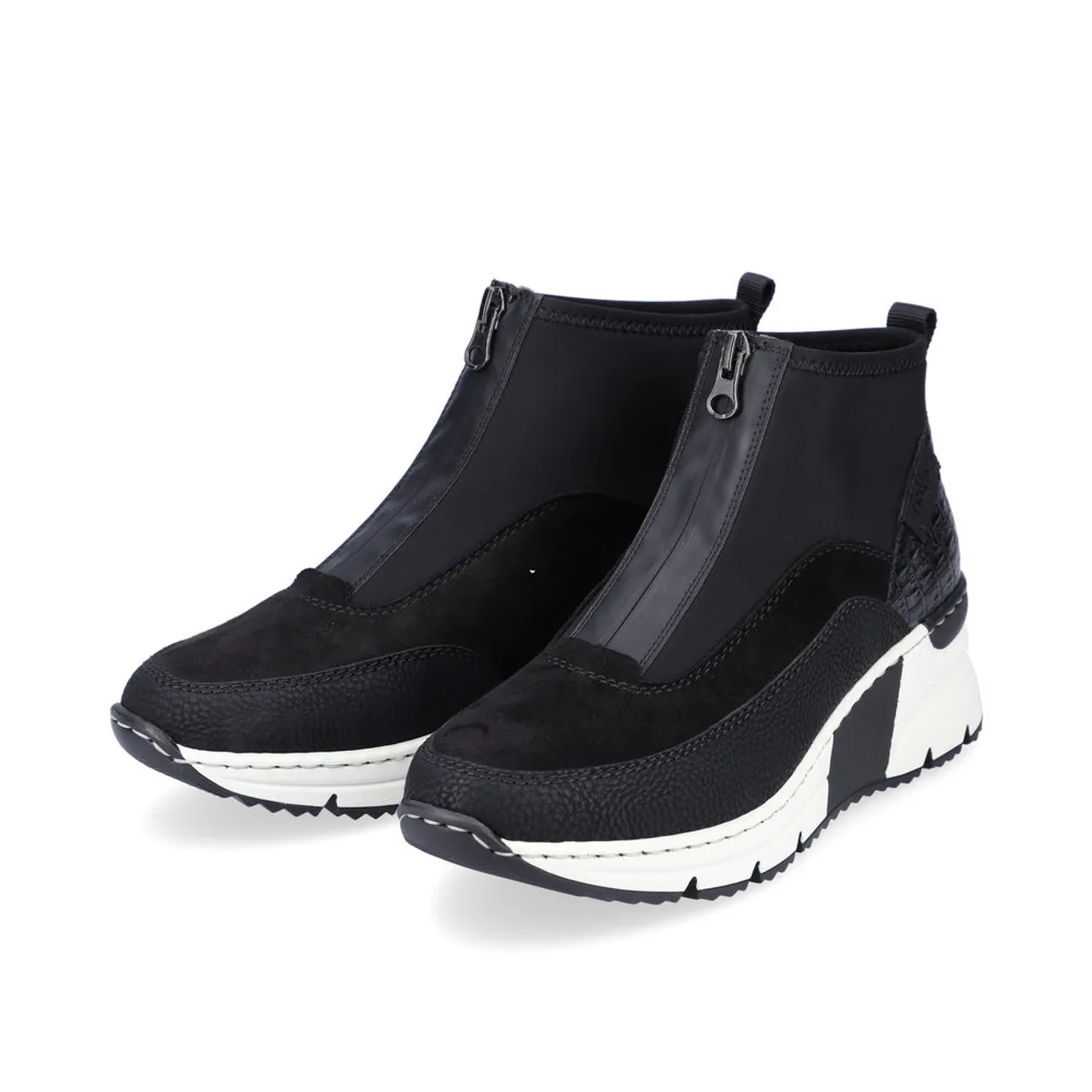 Rieker N6352-00 Black & White Wedge Ankle Boot