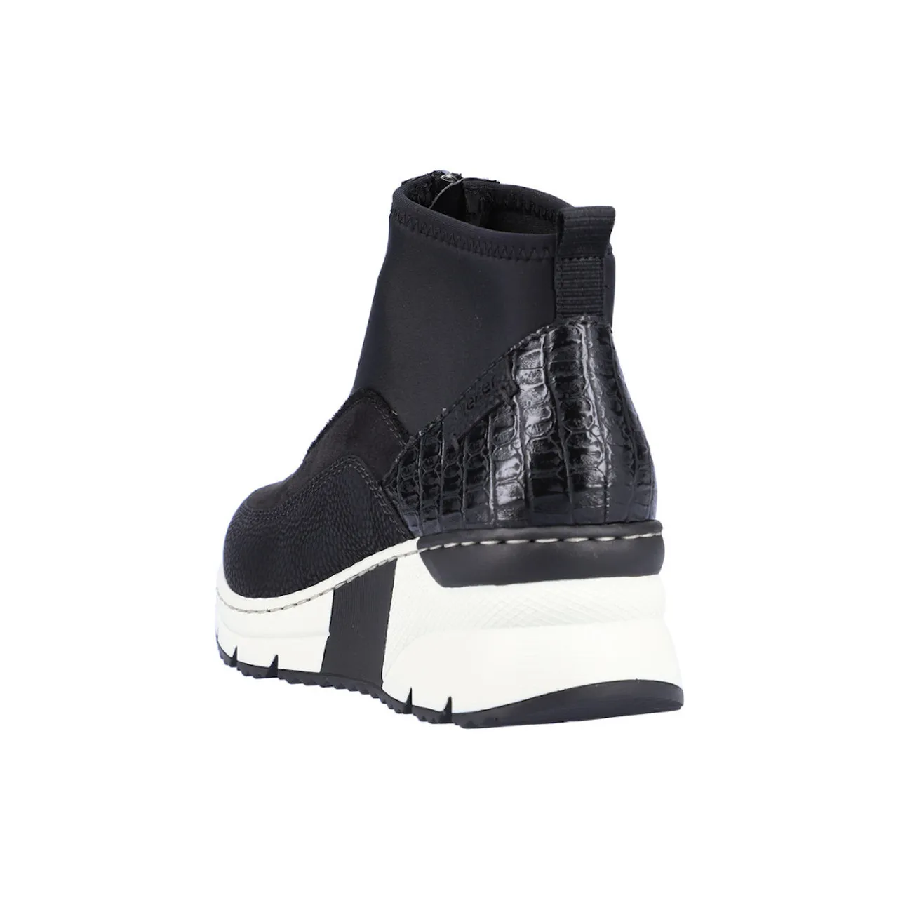 Rieker N6352-00 Black & White Wedge Ankle Boot