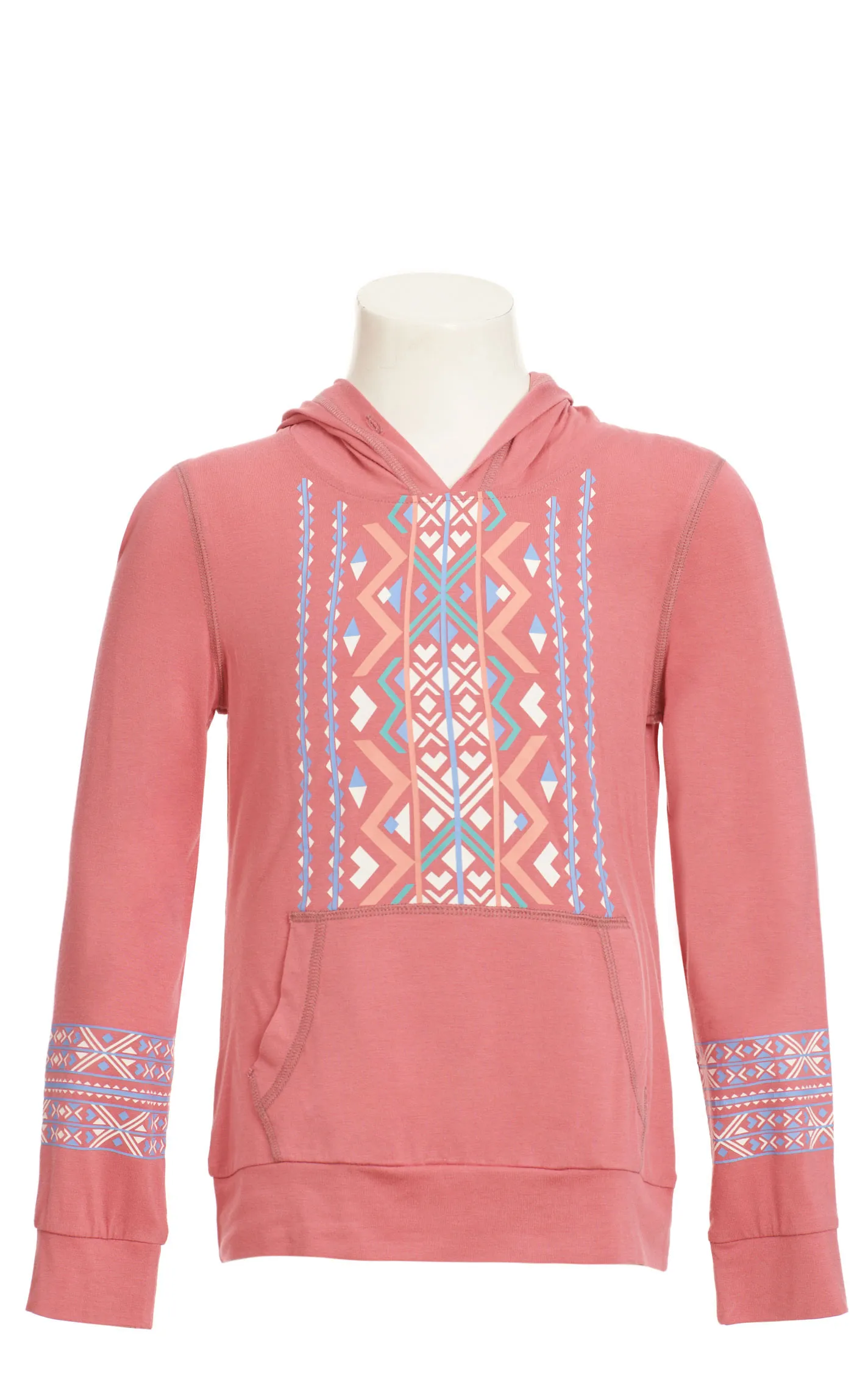 Rockin C Girl's Rosy Terracotta & Colorful Aztec Long Sleeve Hoodie