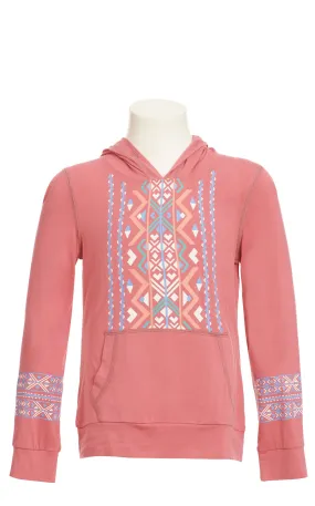 Rockin C Girl's Rosy Terracotta & Colorful Aztec Long Sleeve Hoodie