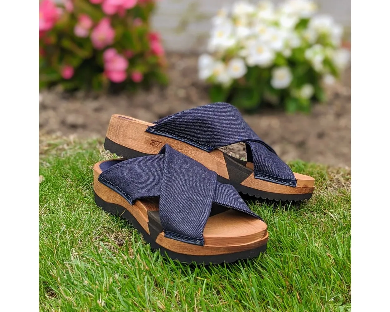 Sanita Clearance Tilka Vegan Flexible Denim Sandals in Navy (472923)