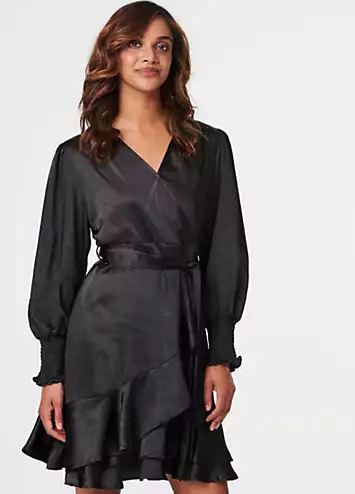 Satin Frill Detail Wrap Dress by Izabel London | Look Again