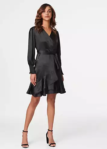 Satin Frill Detail Wrap Dress by Izabel London | Look Again